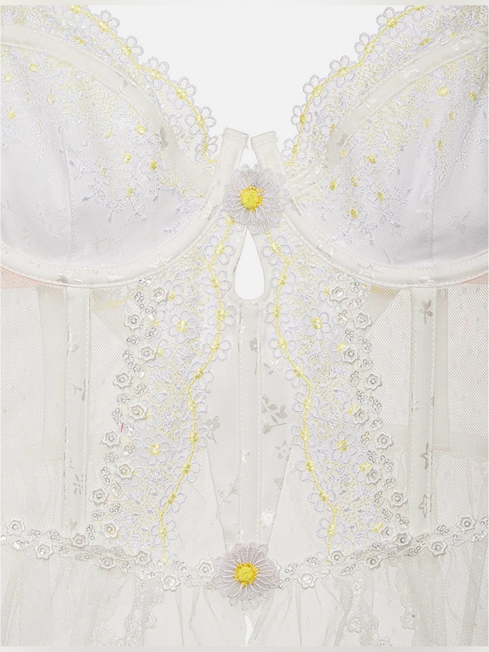 NWT (34DD) For Love & Lemons 3D Daisy Bustier with garter straps